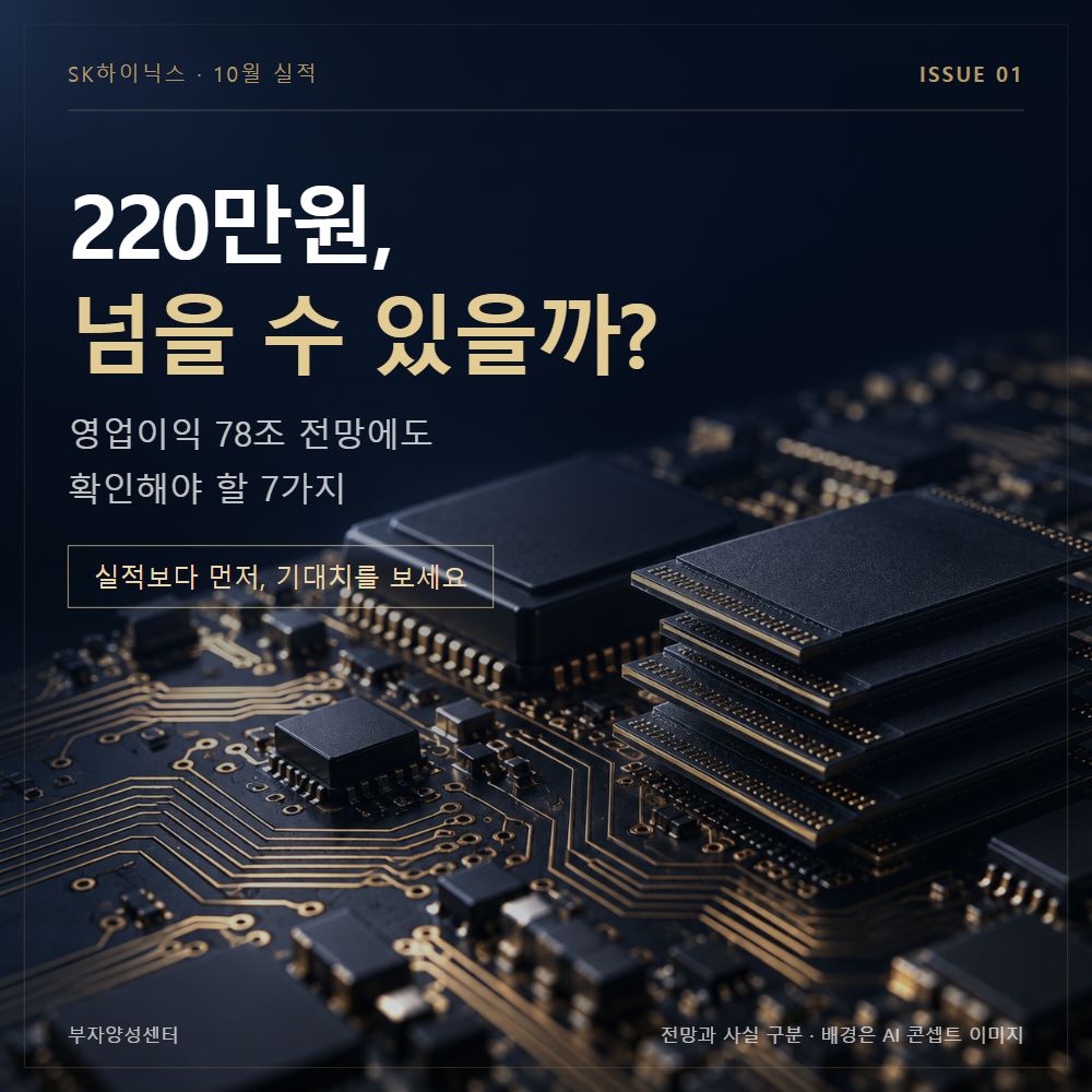 SK하이닉스 220만원 가능할까? 영업이익 78조 전망 앞두고 확인할 7가지. 반도체 배경은 AI 콘셉트 이미지.